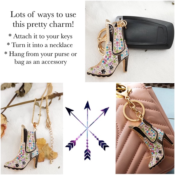 Silver and Black Crystal High Heel Boot Keychain Charm - Picture 15 of 16